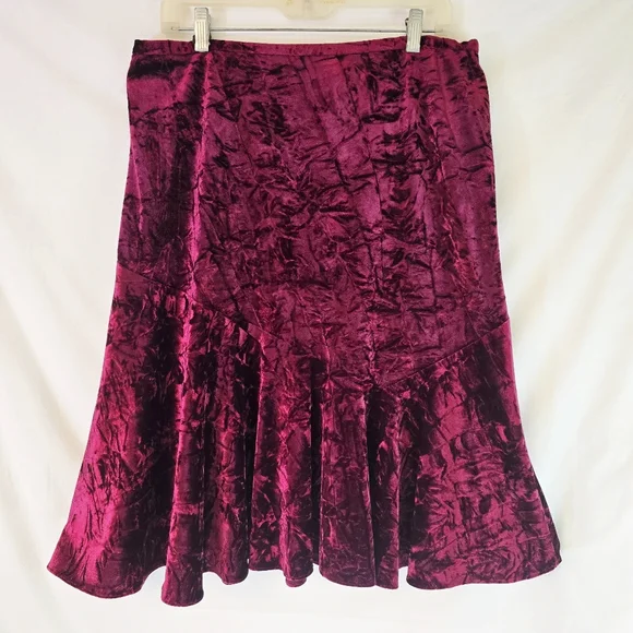 Grace Dane Lewis Crushed Velvet Burgundy Maroon Full Skirt Elastic Waist Size 14 - Picture 2 of 8